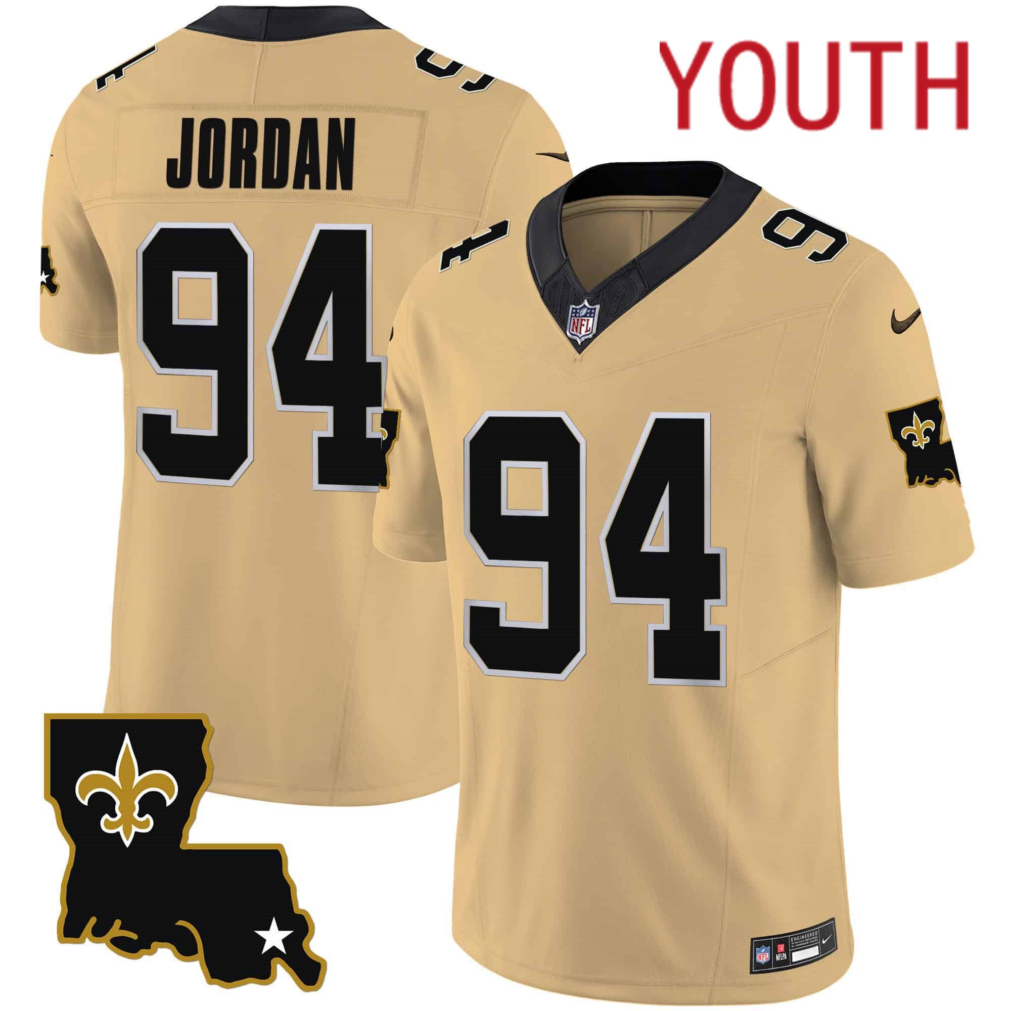 Youth New Orleans Saints #94 Jordan Yellow 2024 Nike 1987 Legacy Vapor Limited NFL Jersey->youth nfl jersey->Youth Jersey